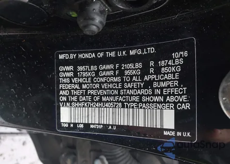 2017 Honda Civic Lx from USA, damaged, VIN SHHFK7H24HU405728